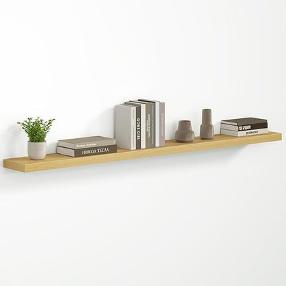 Fun Memories 66 Inch Floating Shelves - Fireplace Mantel Shelf - Deep Wall Mounted Wood Storage Shelf for Bedroom, Kitchen, Farmhouse - 1 Pack, Oak