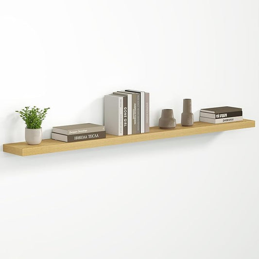 Fun Memories 66 Inch Floating Shelves - Fireplace Mantel Shelf - Deep Wall Mounted Wood Storage Shelf for Bedroom, Kitchen, Farmhouse - 1 Pack, Oak