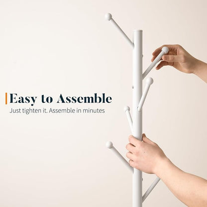 Yoobure Coat Rack Freestanding with Natural Marble Base - Coat Tree with 8 Hooks Heavy Duty Coat Hanger Stand, Metal Coat Rack Stand for Jacket, Hat, Clothes & Bag, Hall Tree Hat Rack for Entryway