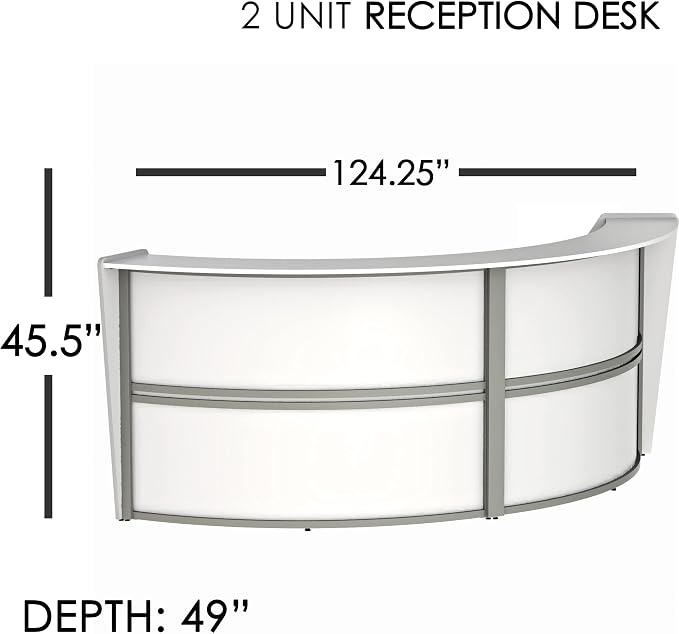 Linea Italia Curved Modern Office Desk Easy to Assembly 2 Panel Reception Counter for Lobby, Salon, 124" x 49", White
