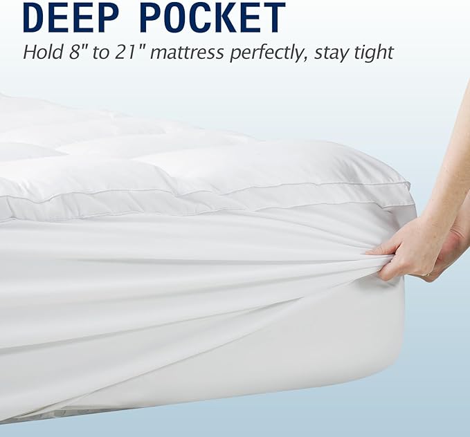 SOPAT Mattress Topper King Size Extra Thick Mattress Pad 8-21" Deep Pocket Soft Down Alternative Fill Mattress Protector Pillow Top Mattress Cover (78x80 Inches, White)