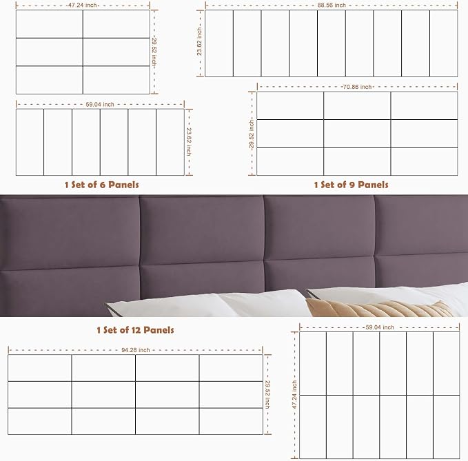 IFNOW Wall Mounted Upholstered Headboard Full, 3D Peel and Stick Soundproof Panels, Reusable and Removable Padded Leather Bed Headboard, 6 Panels 9.84" x 23.62", Dark Purple