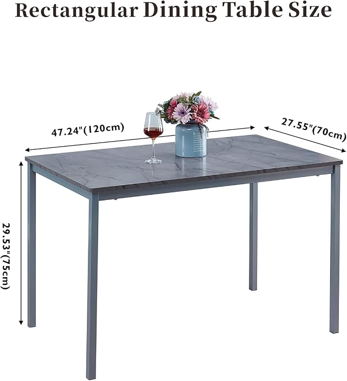 Faux Marble Dining Table for 4, Modern Kitchen & Dining Room Table for 4, Rectangular Dinner Table for Small Space, Grey