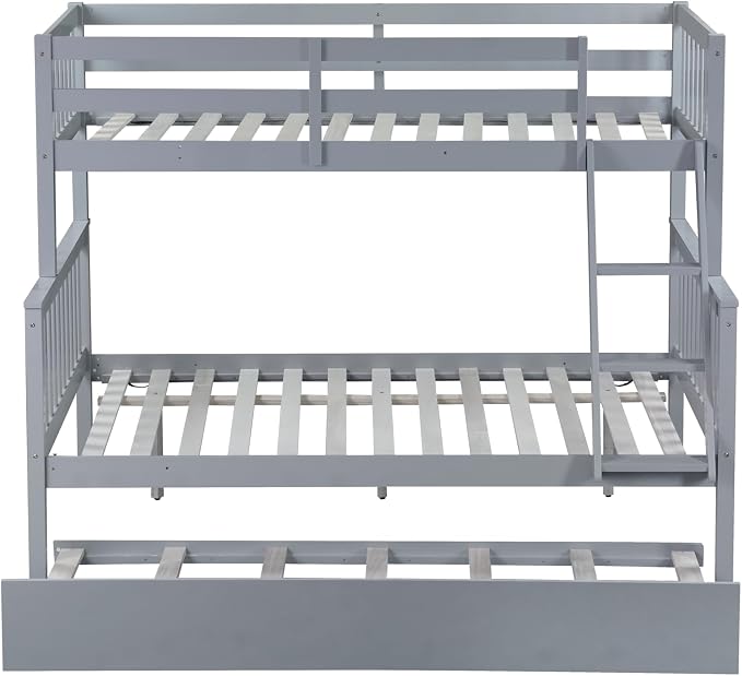 Harper & Bright Designs Convertible Wood Twin-Over-Full Bunk Bed with Trundle and Ladder - Can Be Divided Into Two Platform Beds, Grey