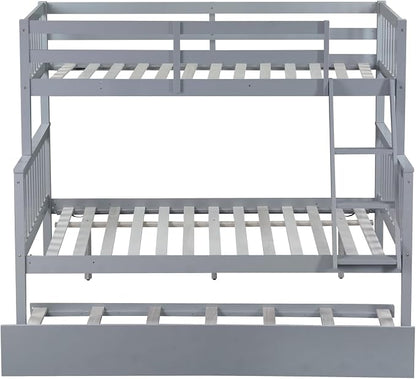 Harper & Bright Designs Convertible Wood Twin-Over-Full Bunk Bed with Trundle and Ladder - Can Be Divided Into Two Platform Beds, Grey
