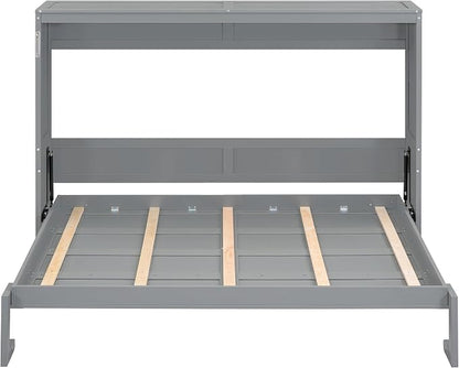 Merax Modern Farmhouse Solid Wood Murphy Bed Chest | Wall Bed with Wood Slat Support/ No Box Spring Needed/ Space Saving/ Queen,Gray