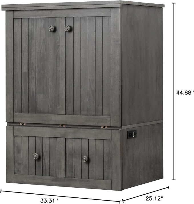 Mega Solutions Murphybedz Tuscany Murphy Cabinet Chest Bed with Charging Station 6 Inch (Galaxy Grey, Single)