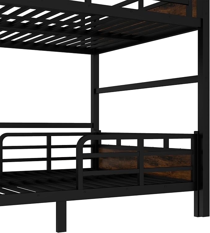 Queen Over Queen Metal Bunk Bed, Heavy Duty Convertible Bunk Bed Frame with Headboard & Full Guardrails, Can Be Split into Two Platform Beds or Loft Bed, Vintage
