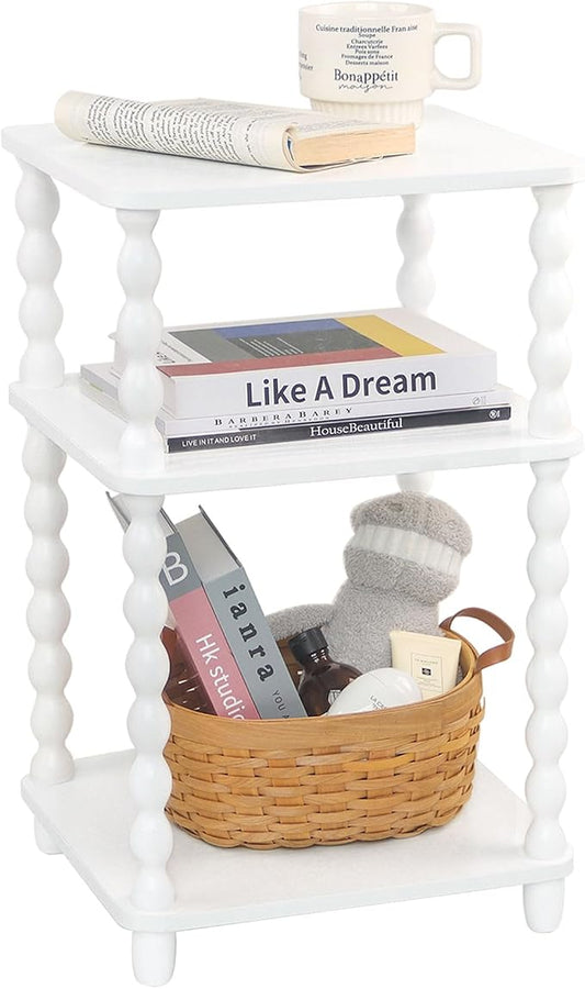 Fultyle End Table, Small Side Table with 3 Tier Open Shelf, Modern Night Stand Bedside Table for Living Room, Bedroom, Office and Small Spaces (White)