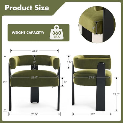 Hyfirm Modern Dining Chairs Set of 4, Upholstered Velvet Barrel Accent Chairs with Backrest & Arms, Wide and Thicker Padded Kitchen Side Chair with Wooden Legs for Dining Room, Livingroom, Dark Green