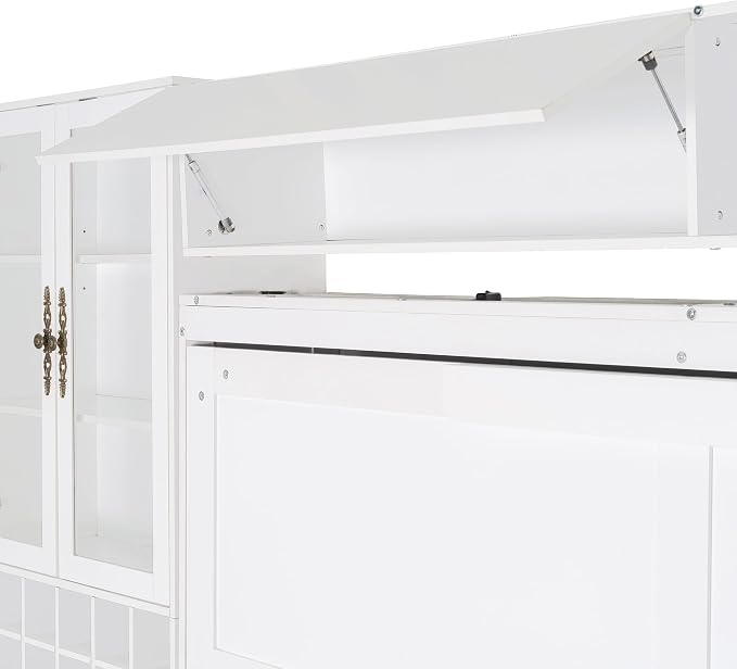 Queen Murphy Bed with Couch, Storage Shelves and USB, Folding Wall Bed | Stores bed and mattress together, with built-in light, 600 lbs capacity and 8-10 in mattress support for small spaces