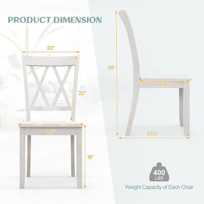 Giantex Wood Dining Chairs Set of 4 White, Rustic Armless Kitchen Chairs w/Rubber Wood Frame, Cross Back, Contoured Seat, Farmhouse Wooden Side Chairs, High Back Kitchen Chairs for Home Dining Room