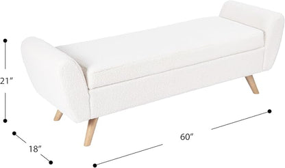HomePop 60" Modern Storage Bench with Wood Legs - Sherpa Cream