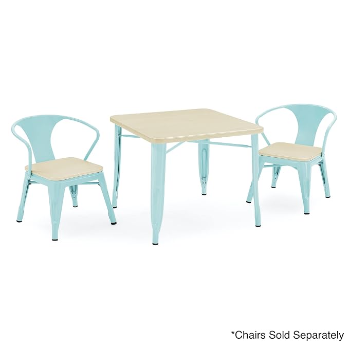Delta Children Bistro Kids Play Table - Ideal for Arts & Crafts, Snack Time, Homeschooling, Homework & More, Aqua Metal/Natural Birch