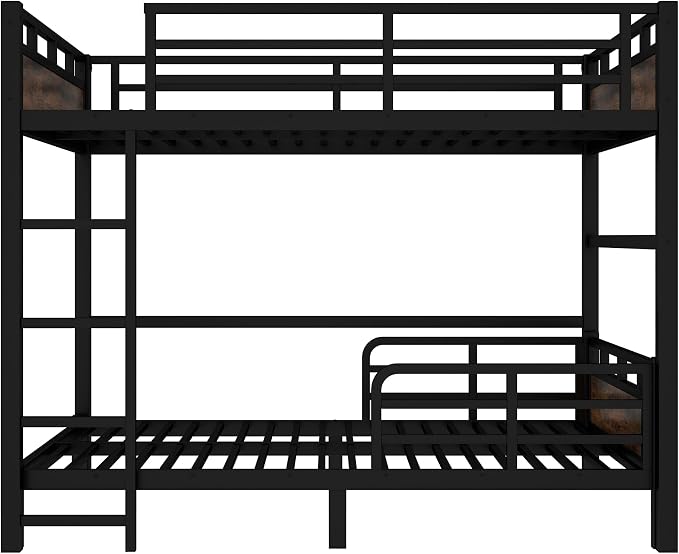 Full Over Full Metal Bunk Bed, Heavy Duty Convertible Bunk Bed Frame with Headboard & Full Guardrails, Can Be Split into Two Platform Beds or Loft Bed, Vintage