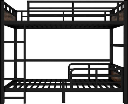 Full Over Full Metal Bunk Bed, Heavy Duty Convertible Bunk Bed Frame with Headboard & Full Guardrails, Can Be Split into Two Platform Beds or Loft Bed, Vintage