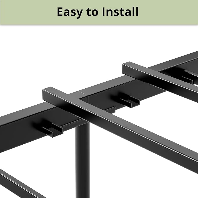 LIKIMIO King Bed Frame, Tall Industrial Headboard 51.2 ", Platform Bed Frame with Strong Metal Support, Solid and Stable, Noise Free, No Box Spring Needed, Easy Assembly, Charcoal Grey