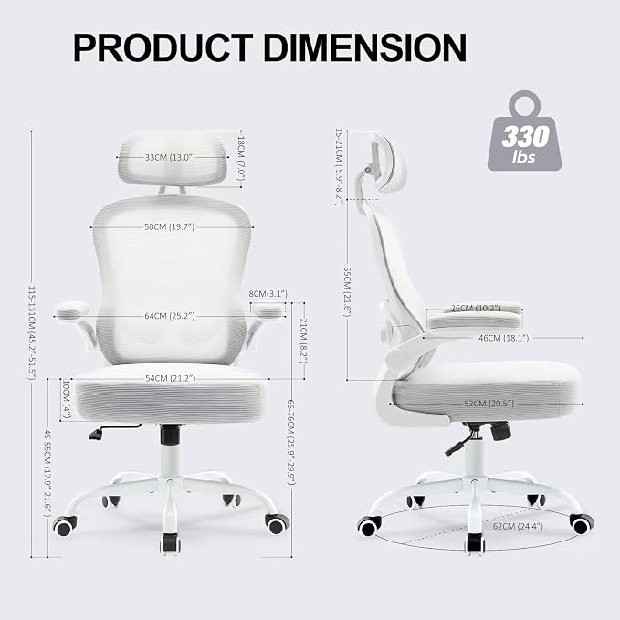 Ergonomic Office Chair,Ultra Thick Spring Cushion Desk Chair,Grey | Adjustable Lumbar Support and Headrest,Flip-up Arms,Rocking Function,Mesh Home Office Computer Chair