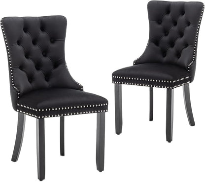 Hixkol Velvet Dining Chairs Set of 2,Upholstered Dining Chairs with Ring Pull Trim and Button Back,Modern Seating for Kitchen, Bedroom & Living Room(Black)