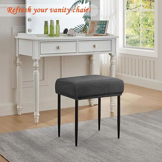 Levoberg Bar Stool Cover Rectangle Stretch Counter Height Barstool Slipcovers Rectangular Vanity Stool Cover Kitchen Counter Saddle Seat Cover for Wooden Metal Bench Set of 2 Dark Gray