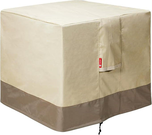 SheeChung Fire Pit Cover Square 28" L x 28" W x 25" H,Waterproof 600D Heavy Duty Outdoor Fire Pit Table Cover, Fits 24-28 Inch Square Fireplace,Gas Fire Pit Cover,Beige