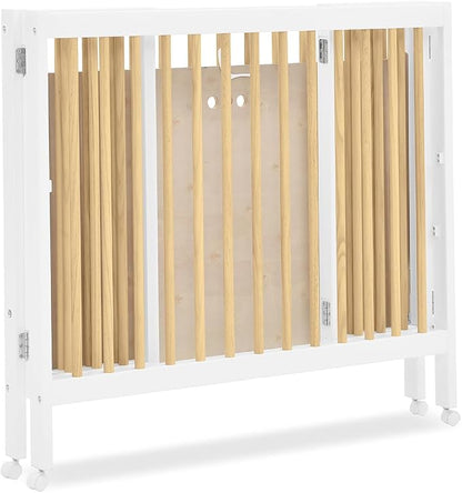 Delta Children Mia Portable Folding Mini Crib with 1.5-Inch Mattress - Greenguard Gold Certified, Bianca White/Natural