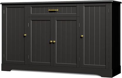 Gizoon 56" Kitchen Coffee Bar Cabinet with Storage Kitchen Sideboard Buffet Cabinet with Drawers, Short Pantry with Door and Shelves for Bathroom and Living Room, Black