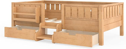 Bellemave Twin Size Kids Bed with high Rails and with Built-in Bookshelf and Drawers for Kids, Girls, Boys, Wood Montessori Bed Without Door, Light Natural