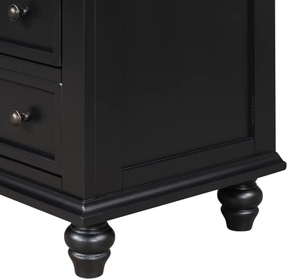 Merax Wood Nightstand with 3 Storage Drawers, Bedside End Table with Pull Out Tray, Black (No Guide Rails)