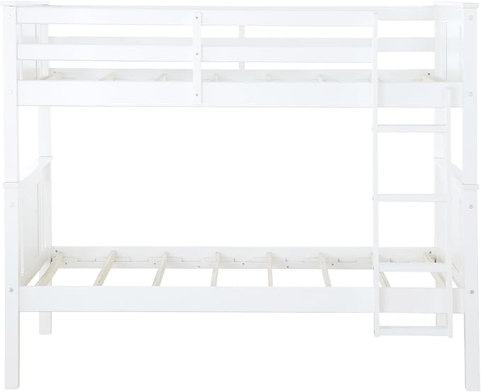 DHP Dylan Convertible Wood Bunk Bed, Stackable and Detachable Bed Frames for Kids and Teens, with Ladder, High Guardrail, Wood Slats, No Boxspring Required, Twin-Over-Twin, White