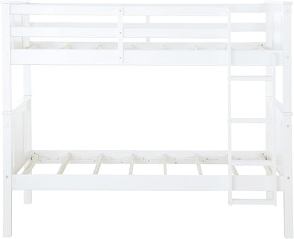 DHP Dylan Convertible Wood Bunk Bed, Stackable and Detachable Bed Frames for Kids and Teens, with Ladder, High Guardrail, Wood Slats, No Boxspring Required, Twin-Over-Twin, White