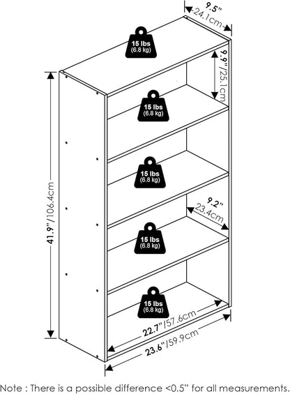 Furinno Jaya Book Shelf, 4-Tier Book Shelf, Bookcase with Open Shelving, Standing Bookshelf, 9.5 x 23.6 x 41.9, for Organization and Storage, for Home Office, Living Room, Espresso