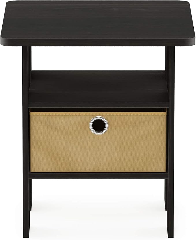 Furinno TIDUR 3-Tier Night Stand, Nightstand with Storage Bin, Espresso | Open Shelf Design, Bedside Table, End Table, Side Table for Bedroom, Living Room