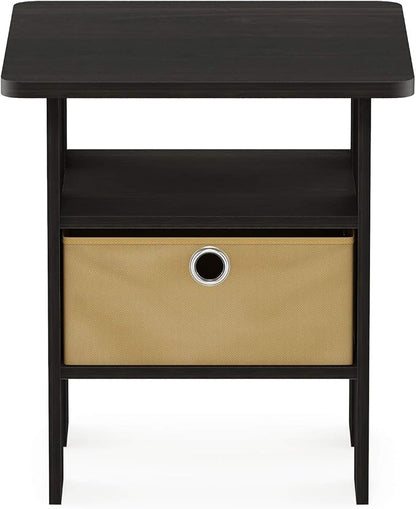 Furinno TIDUR 3-Tier Night Stand, Nightstand with Storage Bin, Espresso | Open Shelf Design, Bedside Table, End Table, Side Table for Bedroom, Living Room