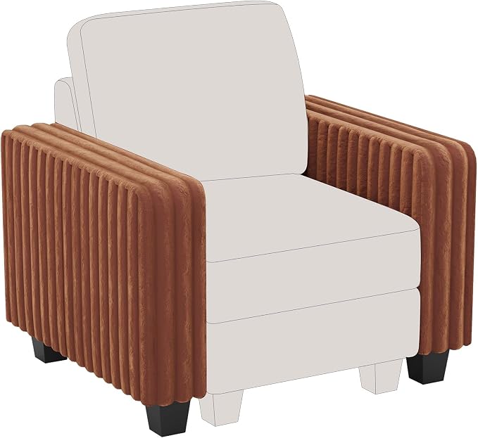 Belffin Plush Corduroy Modular Sectional Sofa Armrest Part Module for Sectional Sleeper Sofa with Pull Out Bed (Set of 2) Brick Red Couch