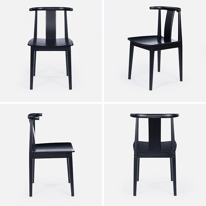 EYYTHUNG Wood Dining Chairs Set of 6, Farmhouse Mid Century Kitchen Chairs with Curved Back, Modern Wishbone Dining Chairs for Dining Room, Kitchen, Black