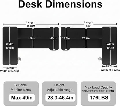 Acrolix L Shaped Electric Standing Desk - 59x40 Inch Reversible Corner Sit Stand Desk with Hook&Cup Holder,Electric Height Adjustable Table,for Home Office Gaming Computer Desk, Rustic Brown