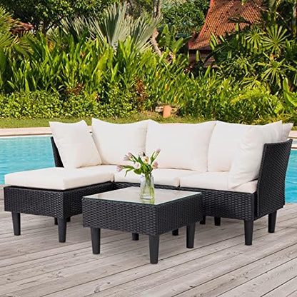 FDW 5-Piece Patio Furniture Set | Khaki | Outdoor Wicker Furniture