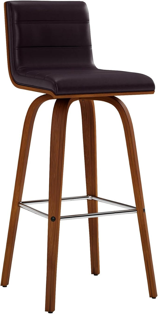 Vienna 30" Swivel Bar Stool in Walnut Wood Finish with Brown Faux Leather - Set of 4