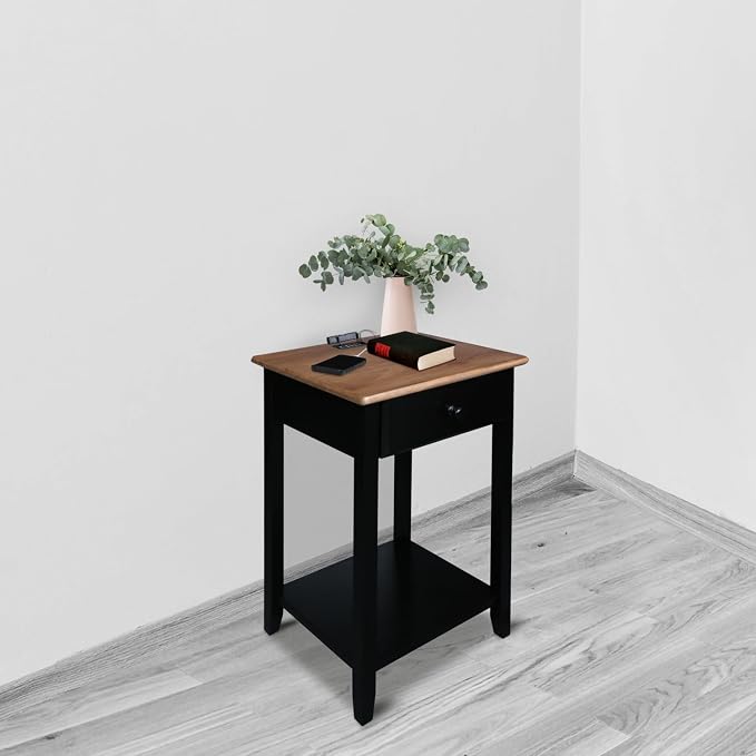 Casual Home Owl Night Stand with USB Port Charging Station and Drawer, 17.5" W x 14.25" D x 24.5" H, Walnut Black