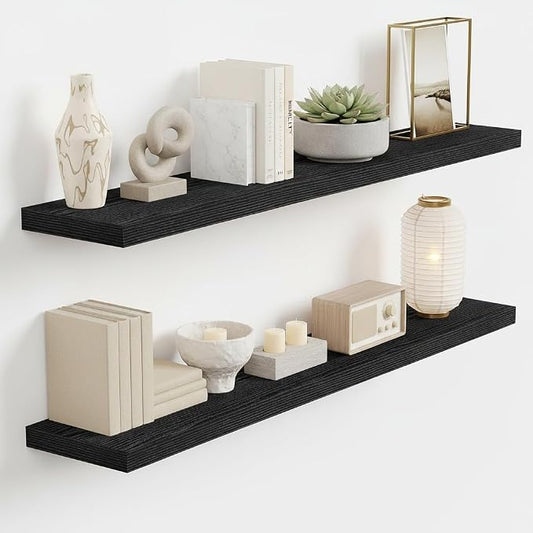 Vivelove 40 Inch Floating Shelves, Deep Wall Shelves with Invisible Brackets, Display Shlf for Bathroom Living Room Kitchen Bedroom Office Farmhouse Home Decor, 40" X 9.3" X 1.5" - Set of 2, Black