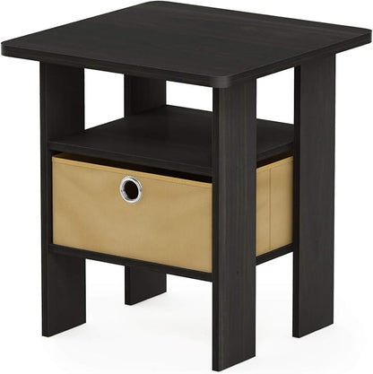 Furinno TIDUR 3-Tier Night Stand, Nightstand with Storage Bin, Espresso | Open Shelf Design, Bedside Table, End Table, Side Table for Bedroom, Living Room
