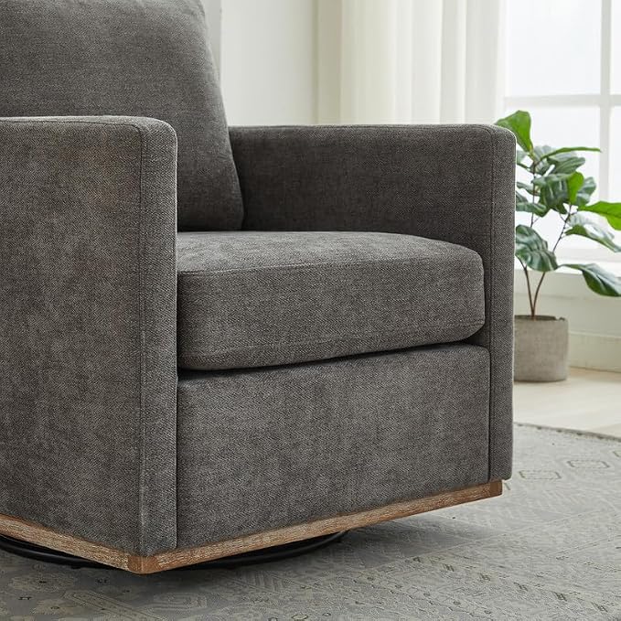 Swivel Accent Chair, 360 Degree Square Swivel Barrel Chair for Living Room, Mid Century Modern Upholstered Accent Chair,Comfy Sofa Armchairs for Bedroom,Nursery,Chenille, Charcoal Black