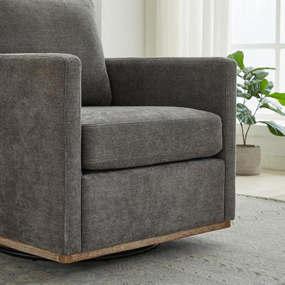 Swivel Accent Chair, 360 Degree Square Swivel Barrel Chair for Living Room, Mid Century Modern Upholstered Accent Chair,Comfy Sofa Armchairs for Bedroom,Nursery,Chenille, Charcoal Black