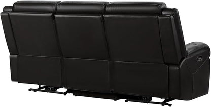 Watson & Whitely Genuine Leather Power Recliner Sofa, 3 Seater Wall Hugger Reclining Sofas with Power Headrest, USB & TypeC Ports, Electric Recliner Couch Set for Living Room, Black