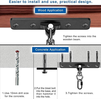 BeneLabel Ceiling Mount Swing Hanger with Bearing 900 LB Capacity Heavy Bag Hanger Stainless Steel Hanging Chair Mount 360° Swing Hardware for Aerial Silks, Punching Bag, Gymnast Ring