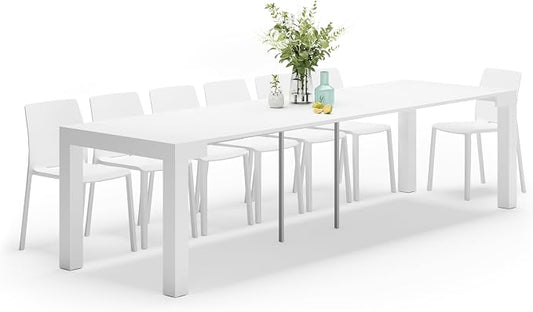 Mobili Fiver, First, Extendable Console Table 17.7(120) x35.4 in, High Gloss White, Made in Italy