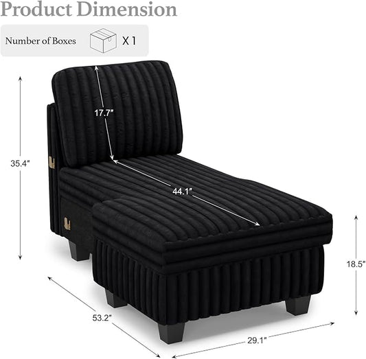 Belffin Modular Sectional Storage Chaise Module for Modular Sectional Sofa Left-Facing Chaise Black Couch