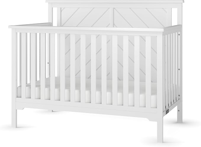 Child Craft Hampton Flat Top 4-in-1 Convertible Crib, Baby Crib Converts to Day Bed, Toddler Bed and Full Size Bed, 3 Adjustable Mattress Positions, Non-Toxic, Baby Safe Finish (Matte White)