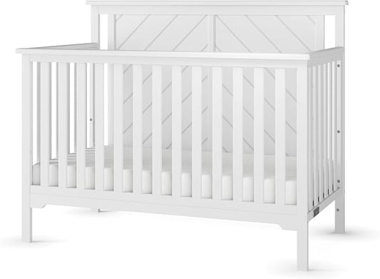 Child Craft Hampton Flat Top 4-in-1 Convertible Crib, Baby Crib Converts to Day Bed, Toddler Bed and Full Size Bed, 3 Adjustable Mattress Positions, Non-Toxic, Baby Safe Finish (Matte White)